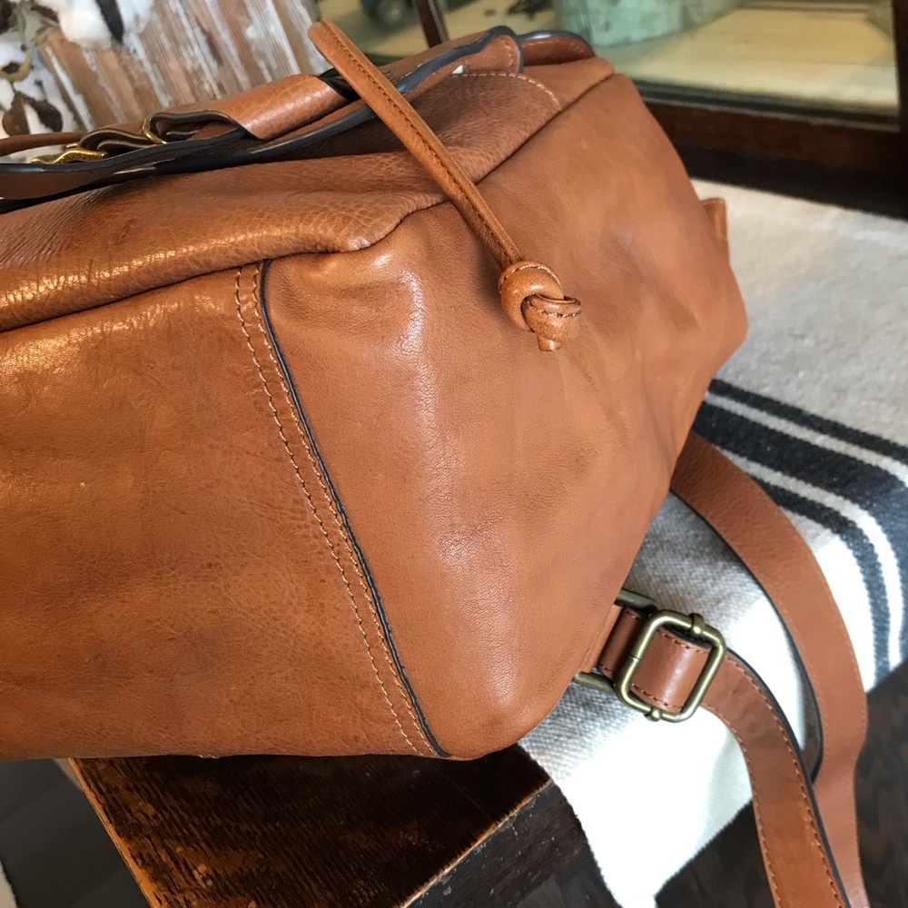 Frye Leather Kayla Knotted Backpack Cognac Nutmeg Brown Retail $458 - Picture 10 of 15